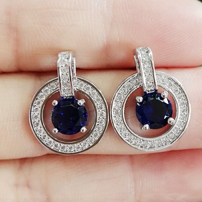 

Классические универсальные серьги-пусеты с инкрустацией цирконами AAA - Европейский и американский стиль синий