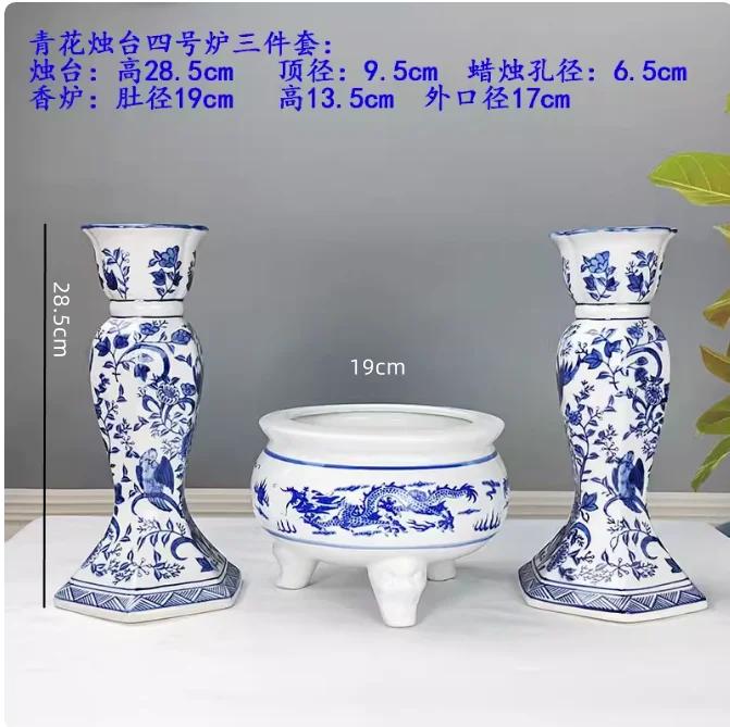 Jingdezhen Ceramic Incense Burner Blue and white porcelain candle stand Offering ornaments in front of Buddha