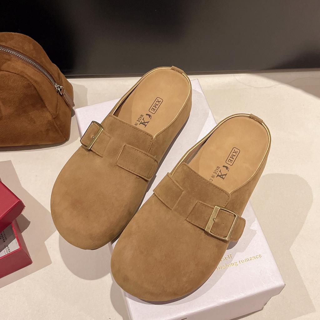 Women Wear New Platform Shoes In Autumn and Winter, Bag Head Half Towing Soft Sole One Pedal Lazy Shoes