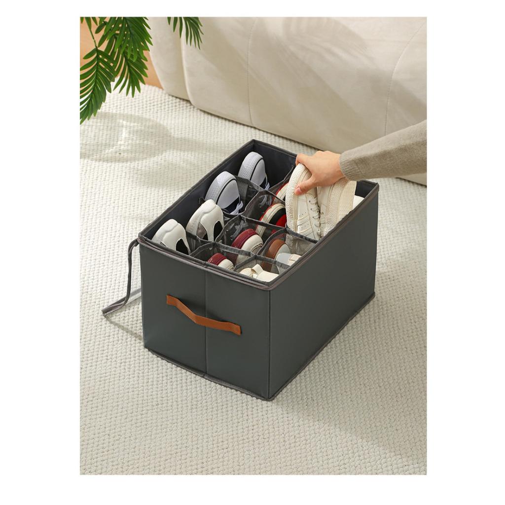Oxford Cloth Space Saving Shoe Storage Organizer, with Adjustable Partition, Foldable, Suitable for Shoes, Clothes, and Accessories, with Zipper