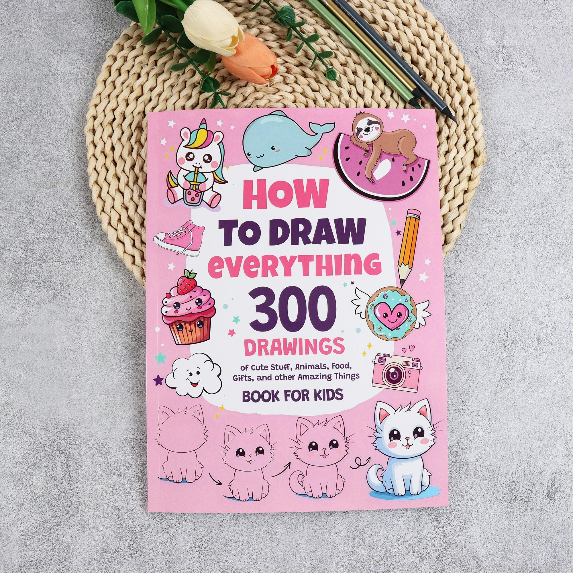 

Книга «300 милых простых рисунков шаг за шагом» - Как нарисовать что угодно для любителей живописи - Включает Животных Еду и Подарки