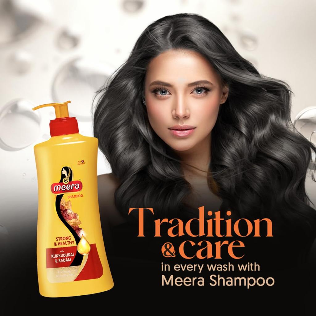 Meera Strong and Healthy Shampoo, With Goodness Of Kunkudukai and Badam, For Men And Women ,650ml, Yellow (MSAM0650SNH01R)