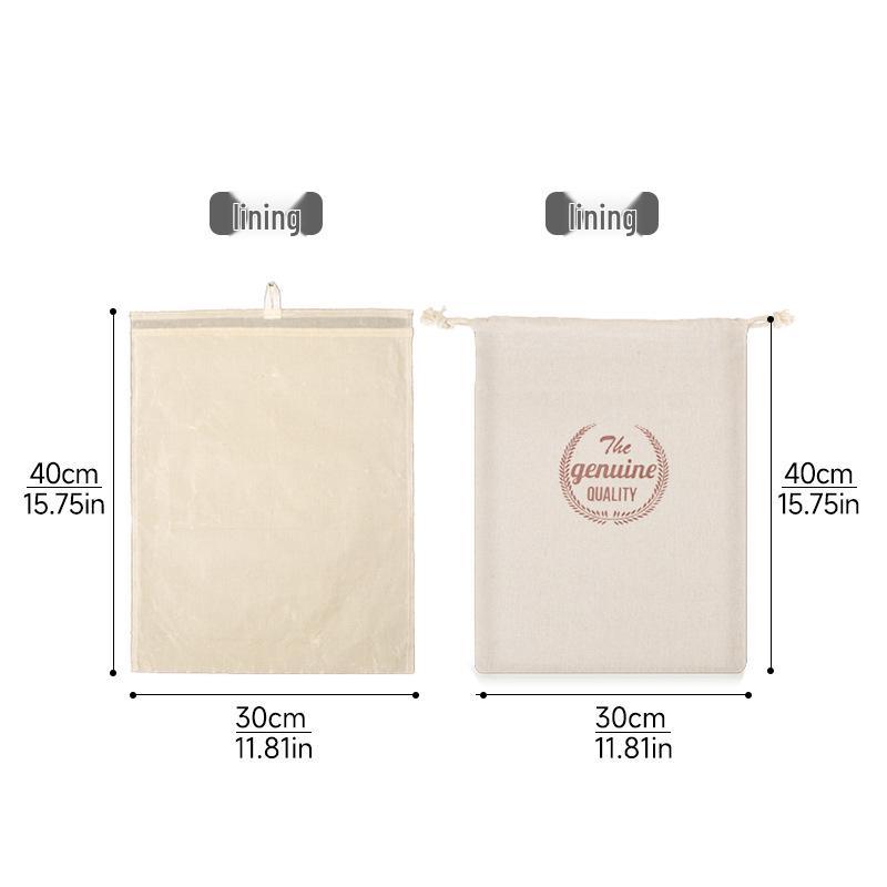 Nien Linen Beeswax Bread Bag with Detachable Inner Layer - All-Cotton, Food-Grade Drawstring Closure