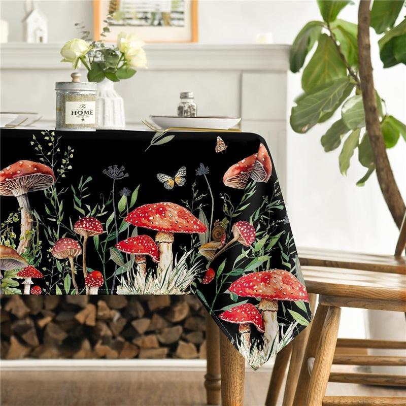 Mushroom Rectangular Tablecloth 60x84 Inch, Seasonal Vintage Washable Seasonal Table Cover for Party Picnic Dinner Decor