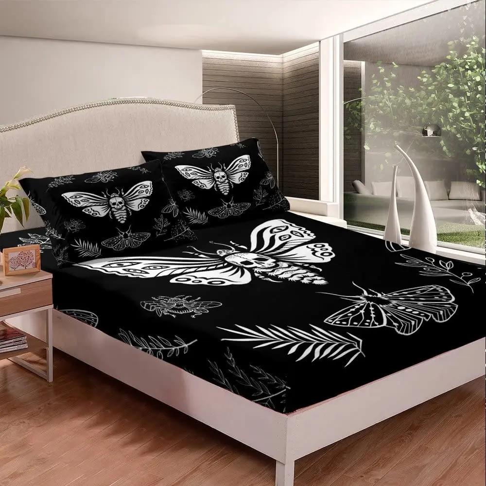 3D Dead Sugar Skull Girl Kissing Skull Home Bed Fitted Sheet Set Soft Microfiber Breathable Bedding All-Round Elastic Pocket