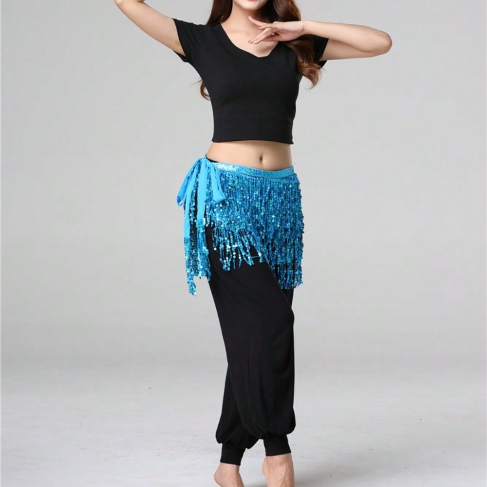 Halloween Dance Performance Costume Sequins Fringed Hip Towel Beads Waist Chain Waist Towel