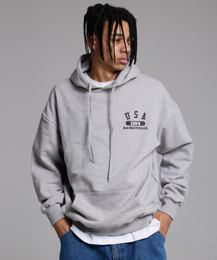 Usa Basketball Small Logo Natural Fit Hoodie Grey Black
