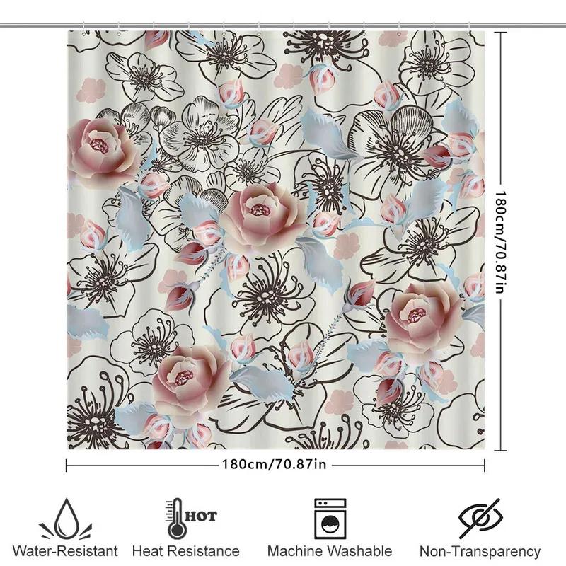 Artistic Floral Shower Curtain Modern Decoration Bathroom Decoration Pink White Blue Black Floral Print Shower Curtain