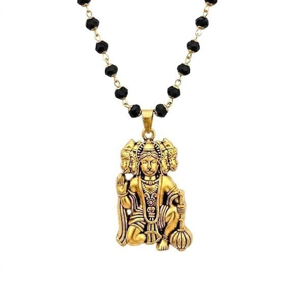 Panchmukhi Hanuman Kavach Pendant | Black Beads Chain for Men Gold Plated Locket