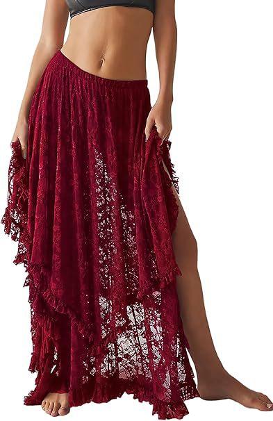 

Womens Pleated Elegant Midi Elastic Waist Skirt XL винний