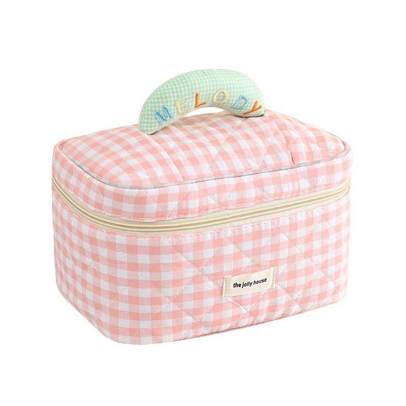Soft Plaid Makeup Bag - Cute, Comfortable, Large Capacity Travel Toiletry Organizer