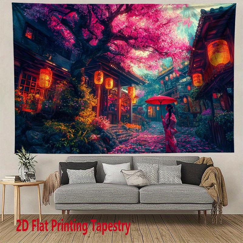 cherry blossom street scene Digital printing polyester wall tapestry suitable for use living rooms bedrooms offices bars party