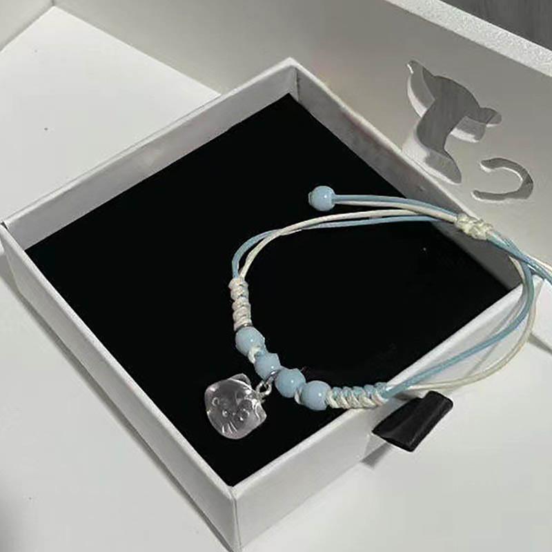 Kawaii Hello Kitty Bracelet Y2K Pink Bracelet Lucky Girl Braided Rope Bracelet Sweet Cute Pendant Friend Couple Jewelry Gift