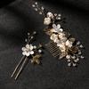 Fashion Elegant Blue Flower Women Hair Combs Headdress Prom Bridal Wedding Hair Accessories Gold Leaves Hair Jewelry Hair Pins