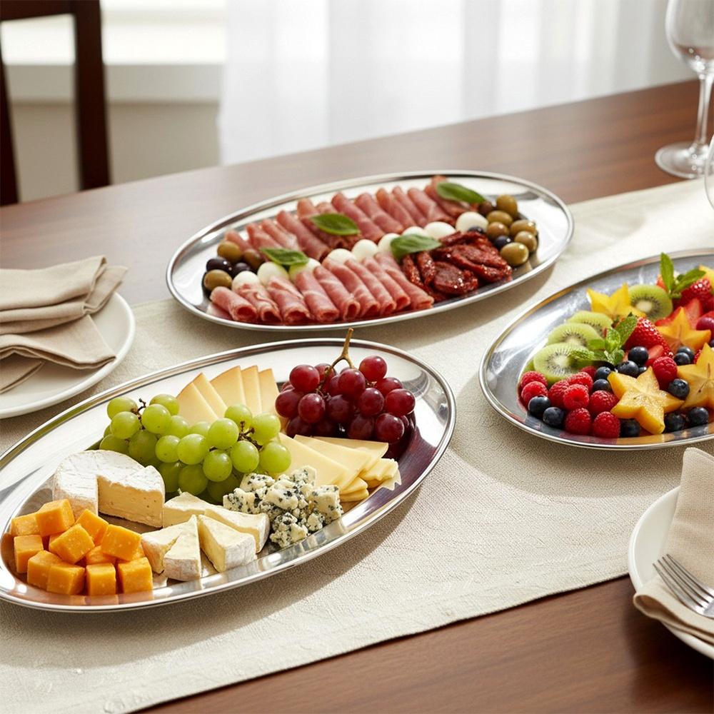 Taca Stalowa Do Serwowania Talerz Patera Półmisek Na Potrawy Przekąski 32cm