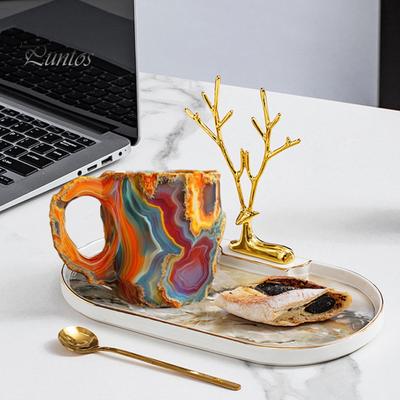11-Unzen-Becher aus Kunstmineralkristallharz mit Griff, hitzebeständig, großes Fassungsvermögen, lebensmittelecht, multifunktional, bunt, für Tee, Milch, Kaffee, Wasser