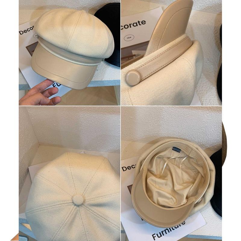 Versatile octagonal hat autumn and winter hat women's leather duck tongue beret literary and retro versatile painter hat