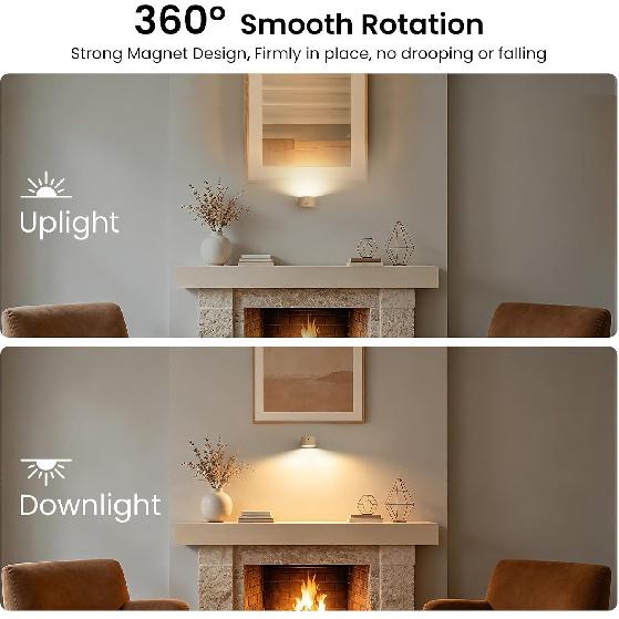 Koopala LED Sconces, Wall Mounted Lamps with Rechargeable Battery Operated USB Port 3 Color Temperatures & 3 Brightness Levels 360°Rotate Magnetic