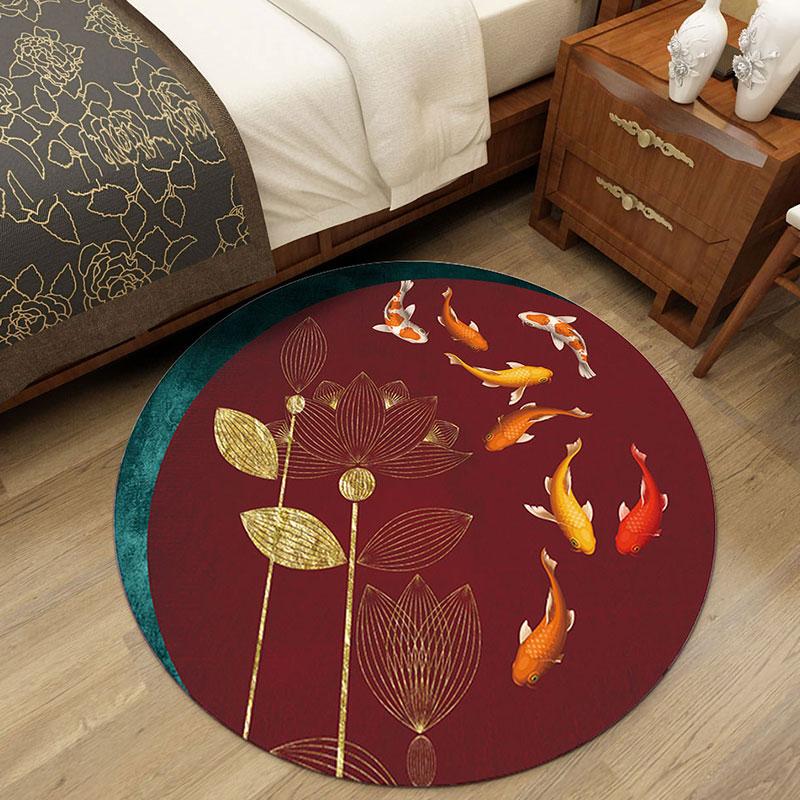 Chiness Style Round Carpet for Living Room Geometric Wave Print Floor Mat for Bedroom Kids Room Computer Chair Parlor Area Rugs