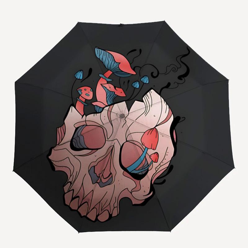 

1pc Mushroom Skull Automatic Folding Umbrella Portable Collapsible Design, 8-Rib Iron Frame, Durable Fabric174