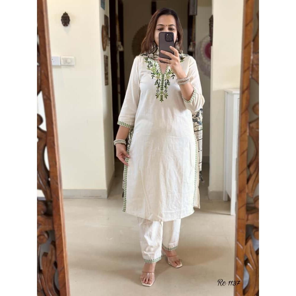 Cotton Flex Kurti Pant Dupatta Set Indian Bollywood Ethnic Salwar Kameez Dress