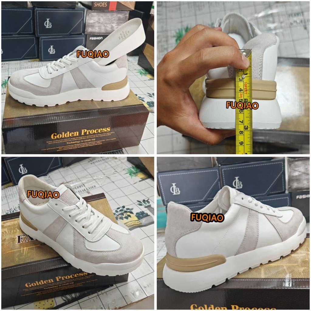 Elevator Casual Sneakers Man Genuine Leather Mesh Lace-Up Round Toe Platform Shoes 7cm Height Increase Shoes Men Lift Sports