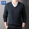 ROMON Men's 100% Pure Wool V-Neck Thickened Pullover Sweater