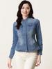 Allegra K Women's Classic Stand Collar Long Sleeve Denim Jacket with Chest Pocket, Blue, Size XL