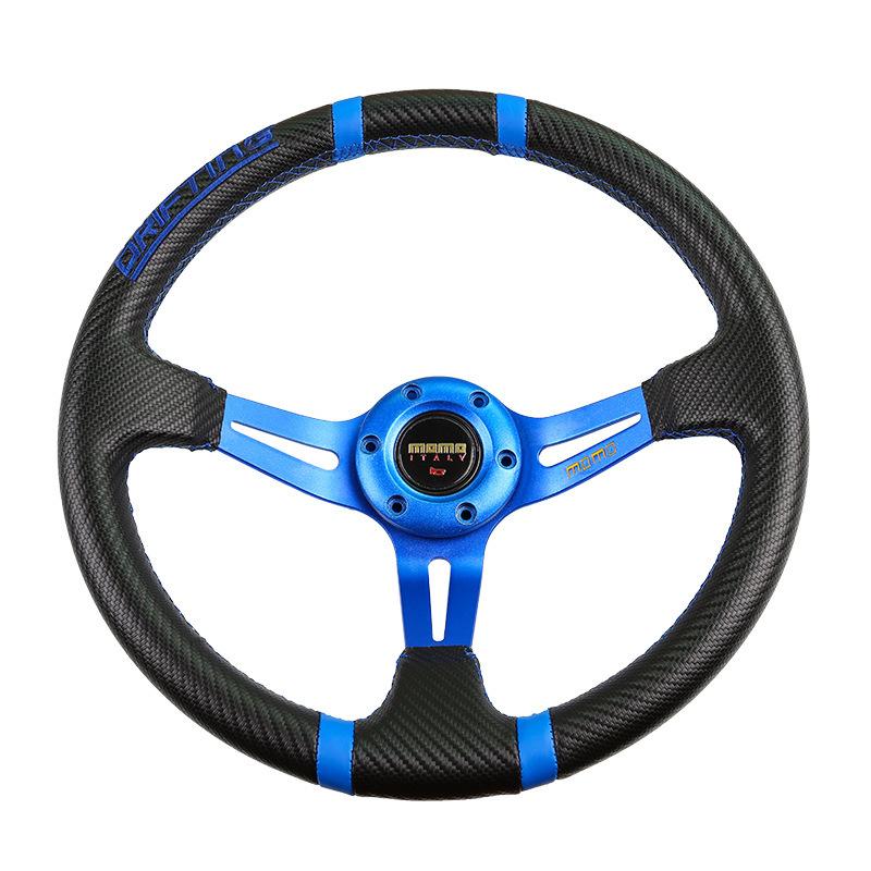 Universal 6 Bolt 350mm Deep Dish PVC Leather Carbon Fiber Steering Wheel