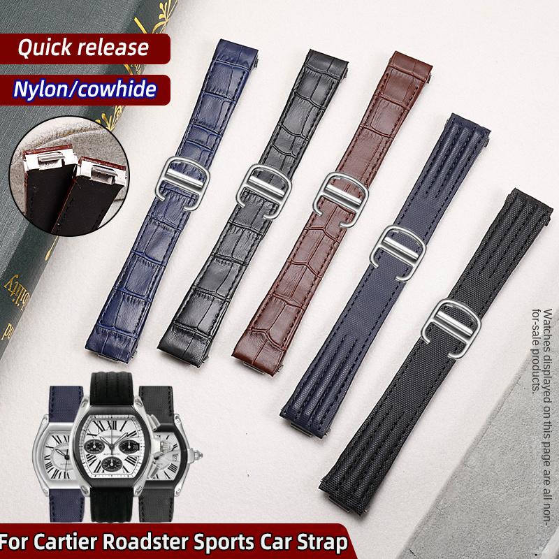 19mm 20mm Do Cartier Roadster W6206018 W6206017 Nylonowy Pasek do Zegarka Męski Płótno Szybkie Metalowy Adapter Skórzany Pasek do Zegarka Akcesoria
