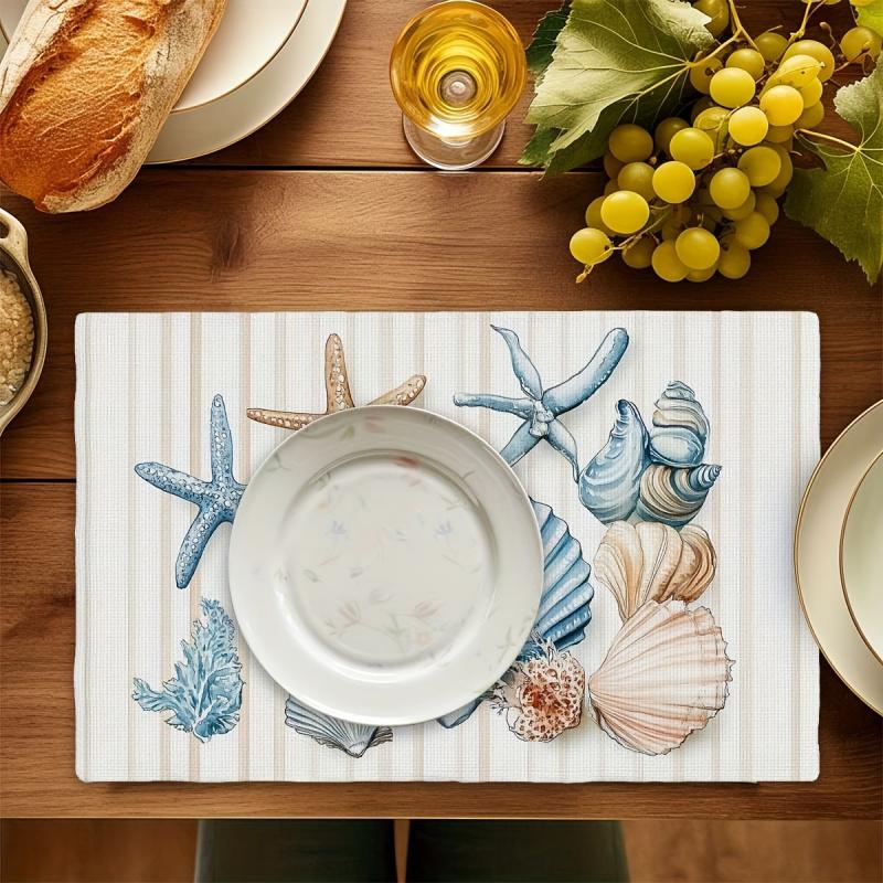 Ocean Wind Shell Starfish Table Mat Anti Oil Easy To Clean Home Restaurant Desktop Decoration Accessories