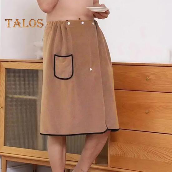 Men Bath Skirt Towel with Pocket Coral Fleece Quick Absorbent Adjustable Waist Button Closure Towel Wrap Sauna Towels Men Wrap Robe for Gym Spa Beach