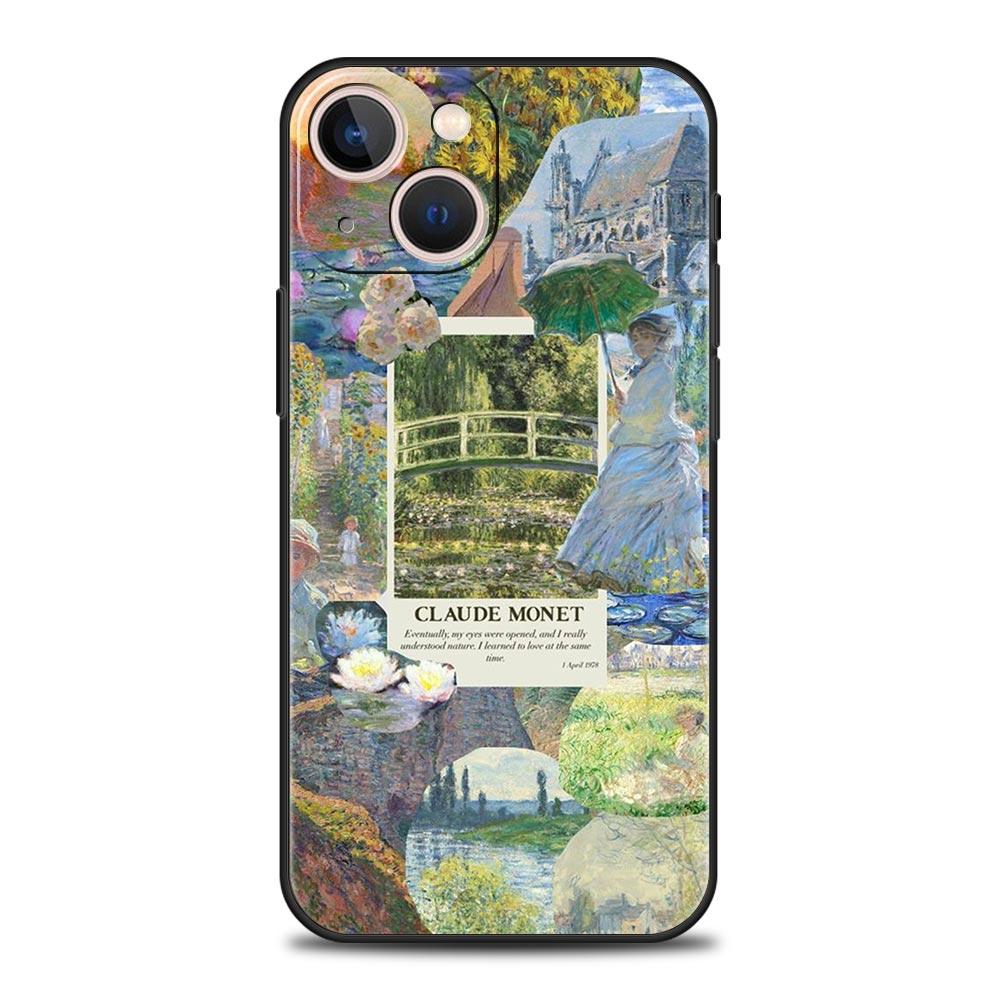 Claude Monet Art Phone Case For iPhone 17 16 15 Pro Max 11 12 13 14 7 8 Plus SE 2020 X XR XS Cover Soft Black