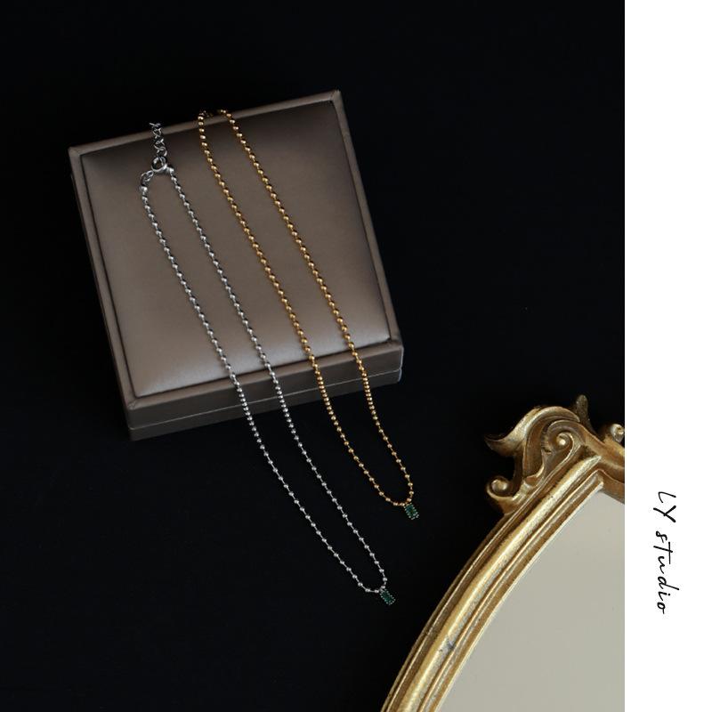 Lanț rotund de mărgele, colier cu zircon pătrat de smarald, stil forestier, rafinat, atmosferic, retro, frumos și proaspăt colier pentru femei