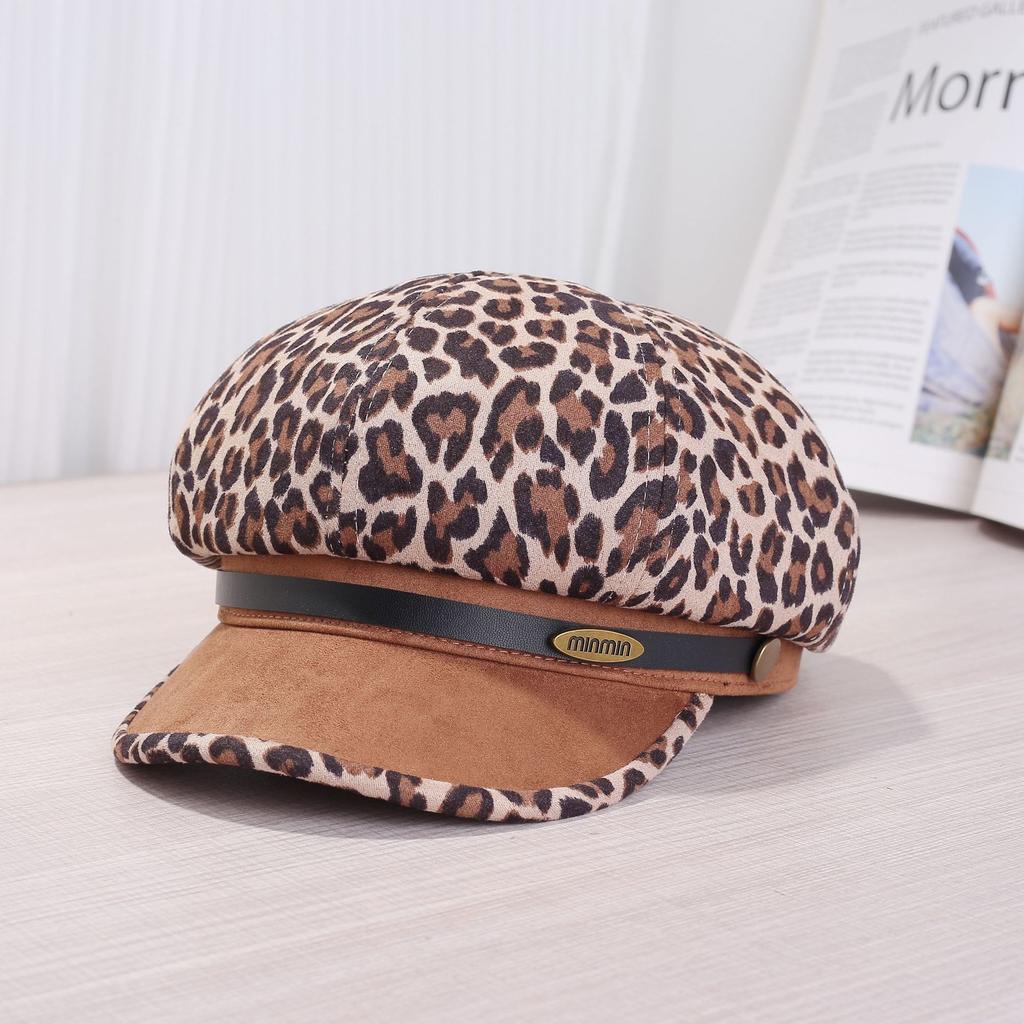 American retro spice leopard print beret women's new niche yk millennium octagonal newsboy painter hat