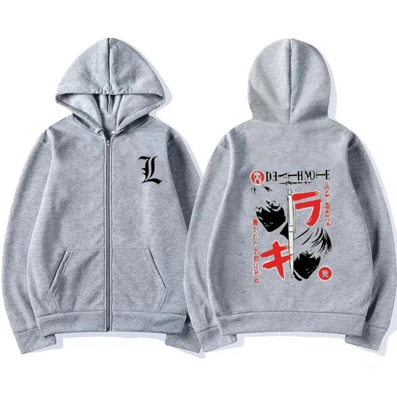 New Death Note Graphic Print Zipper Hoodie Fall Winter Men Women Casual Zipper Hoodies Fashion Trend Sweatshirt Tops Streetwear