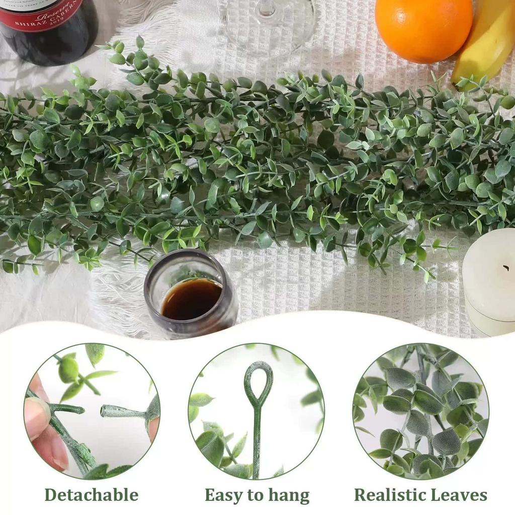 1/2PCS Faux Eucalyptus Garland, Artificial Vines Fake Hanging Eucalyptus Leaves Greenery Garland for Party Indoor Outdoor Decor