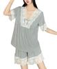 PHOLEEY Short Sleeve Pajama Top and Soft Ice Cute and Lace Homewear with Chest Pads Women's Set, Shorts, Silk, Sexy, Edge,