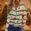 Women's Christmas Print V-Neck Long Sleeve Button Casual T-Shirt Tunic Blouse