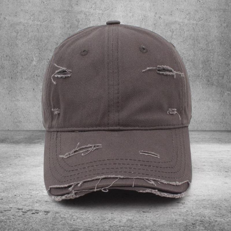 Peaked cap Cotton ripped baseball cap Men's versatile soft top curved brim sun hat Embroidery Women's trend
