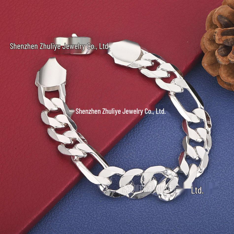 European & American Men's 12MM Silver-Plated Flat Curb Chain Necklace by TikTok TEMU
