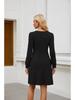 2025 Women's Square Neck Pocket Knit Sweater Dress - Long Sleeve Casual Fashion
