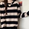 2026 Spring Elegant Striped Knitwear for Women - Plus Size Slimming Sweater Base Layer with Straight Shoulder Design