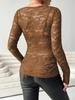 Cross-Border Women's European/American Lace Top - Sexy, Solid Color, See-Through Mesh, Long-Sleeved for Hot Girls.