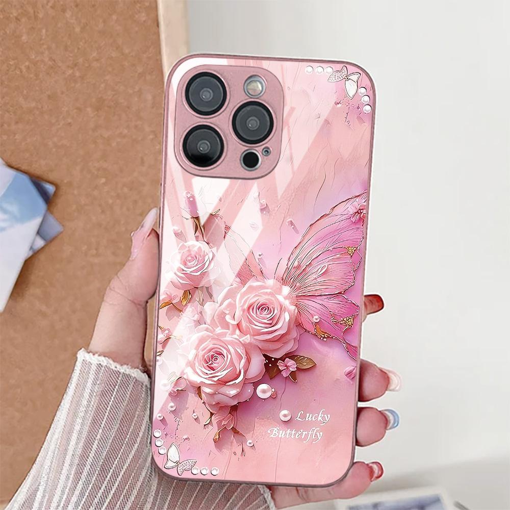 Rose Flower Phone Case For iPhone 16 Pro Case iPhone 17 15 13 11 12 14 Pro Max 7 8 Plus 16E 17 Air XR SE Tempered Glass Cover