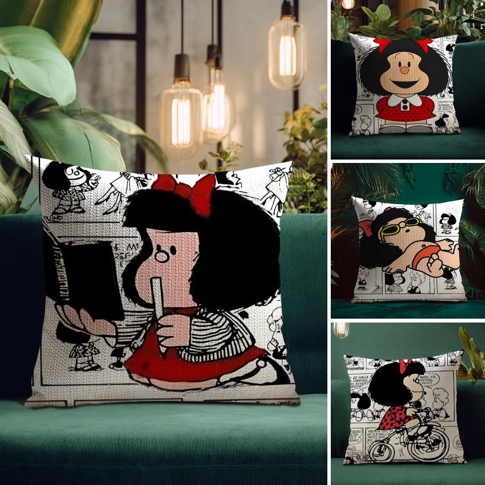 Cartoon M-Mafalda Cushion Cover Natural Linen Pillow Case Double-Sided Print Decorative Sofa Pillowcase Home Decor Gift
