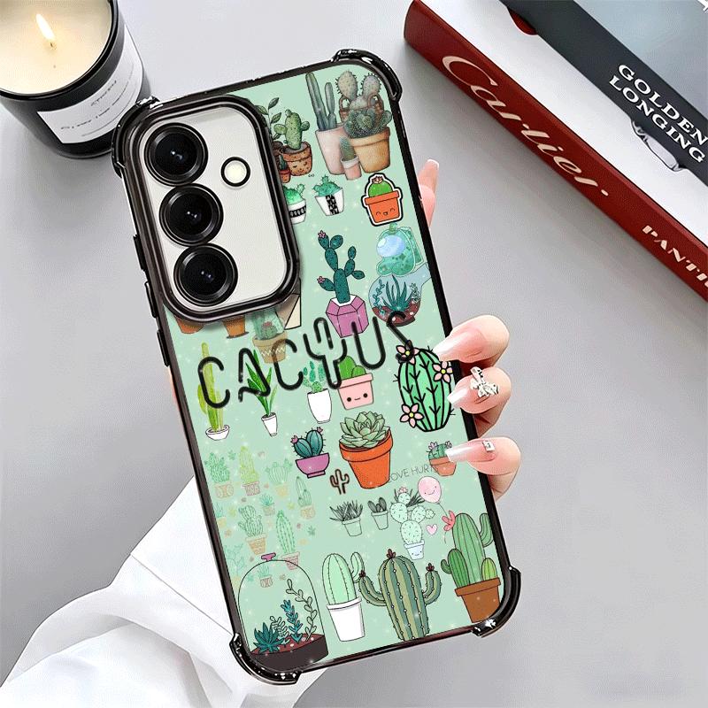 Cactus Pattern Plating Phone Case For Samsung A17 A07 A37 A57 A16 A56 A15 A55 A14 A54 A13 A53 A26 A36 A25 A35 A24 A34 A23 A33