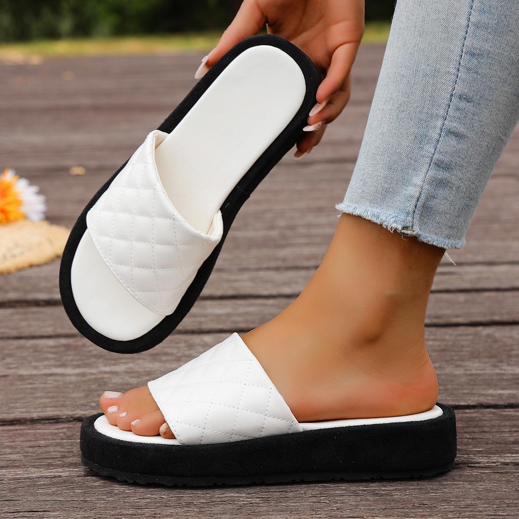 Women's Plus Size New Summer Casual Chunky Sole One Strap Slide Sandals