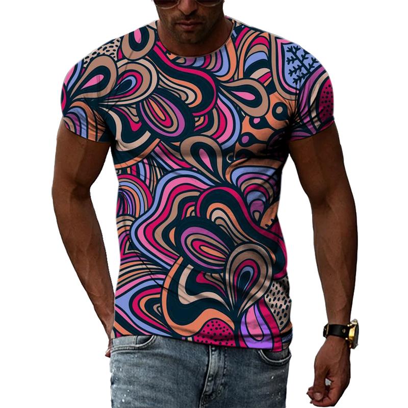 Colorful Cool Abstract Art Graphic T Shirts Hip Hop Street Style 3D Printed Tees Summer Men Personality Round Short Sleeves