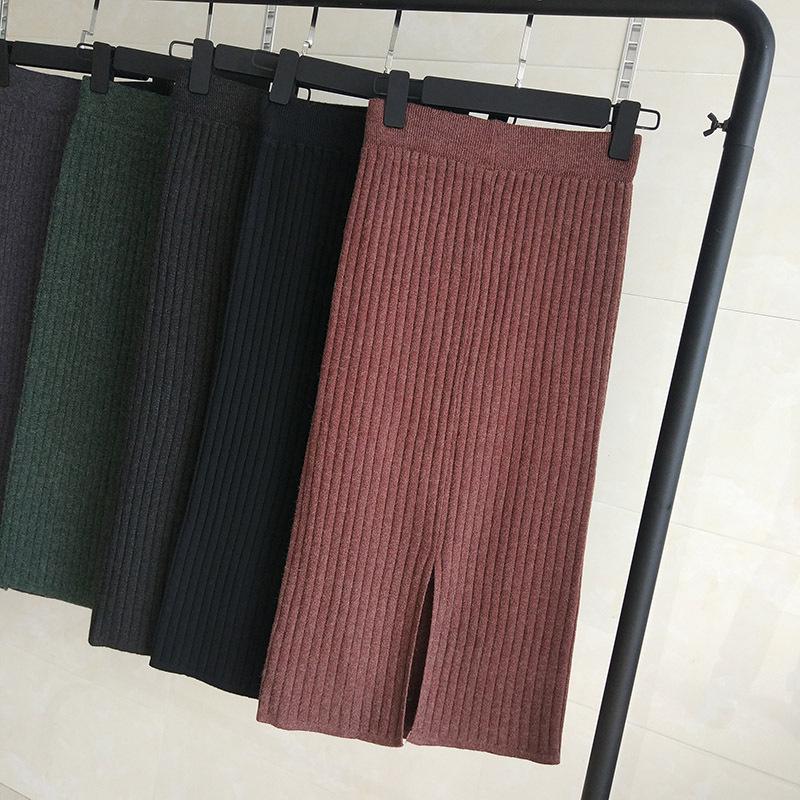 High-Waisted Knit Bodycon Skirt for Autumn/Winter 2025 - European & American Style, Mid-Length with Slit.